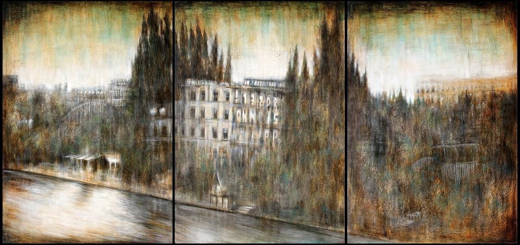 THE ISLE, (TRYPTYCH) oil pigments and enamel on wood, 120x255cm, 2011, Mariarosaria Stigliano 1