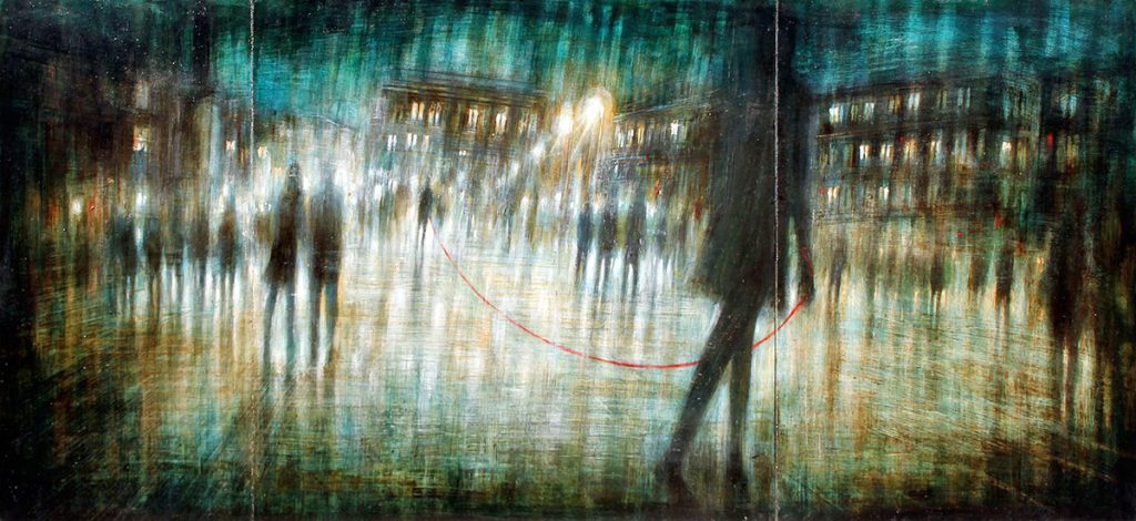 URBAN ARIANNA - TRITTICO, tecnica mista su tavola, 50x110cm, 2012 di Mariarosaria Stigliano