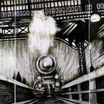 TRAIN TO BABYLON (TRITTICO), graphite white tempera and enamel on canvas, 100x210cm, 2014, Mariarosaria Stigliano